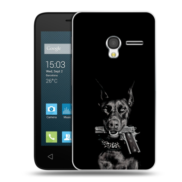 Пластиковый чехол на Alcatel One Touch Pixi 3 (4.0) с принтом Доберман и пистолет Пластиковый чехол на Alcatel One Touch Pixi 3 (4.0) с принтом Доберман и пистолет