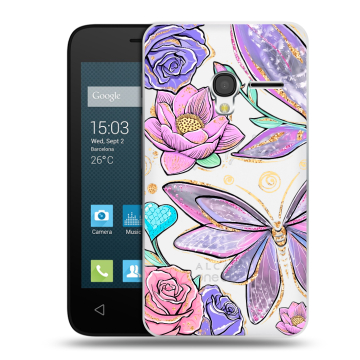 Пластиковый чехол на Alcatel One Touch Pixi 3 (4.0) с принтом Бабочки и цветы