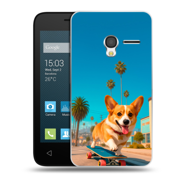 Пластиковый чехол на Alcatel One Touch Pixi 3 (4.0) с принтом Корги на скейте Пластиковый чехол на Alcatel One Touch Pixi 3 (4.0) с принтом Корги на скейте