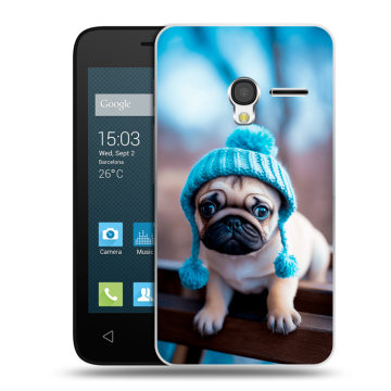 Пластиковый чехол на Alcatel One Touch Pixi 3 (4.0) с принтом Мопс в шапке Пластиковый чехол на Alcatel One Touch Pixi 3 (4.0) с принтом Мопс в шапке