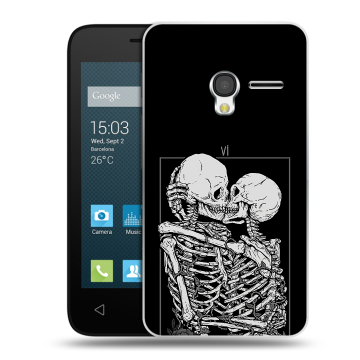 Пластиковый чехол на Alcatel One Touch Pixi 3 (4.0) с принтом Поцелуй скелетов