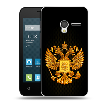 Пластиковый чехол на Alcatel One Touch Pixi 3 (4.0) с принтом Герб России желтый Пластиковый чехол на Alcatel One Touch Pixi 3 (4.0) с принтом Герб России желтый
