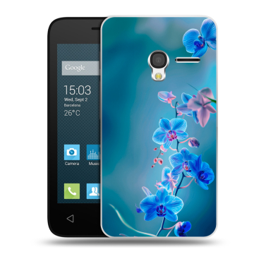 Пластиковый чехол на Alcatel One Touch Pixi 3 (4.0) с принтом Голубые цветы Пластиковый чехол на Alcatel One Touch Pixi 3 (4.0) с принтом Голубые цветы