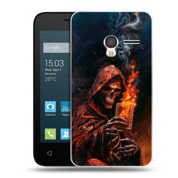 Пластиковый чехол на Alcatel One Touch Pixi 3 (4.0) с принтом Скелет и карты