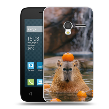 Пластиковый чехол на Alcatel One Touch Pixi 3 (4.0) с принтом Капибара с апельсином