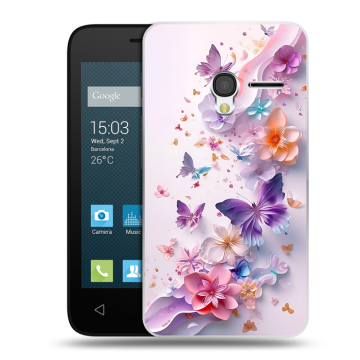 Пластиковый чехол на Alcatel One Touch Pixi 3 (4.0) с принтом цветы бабочки Пластиковый чехол на Alcatel One Touch Pixi 3 (4.0) с принтом цветы бабочки
