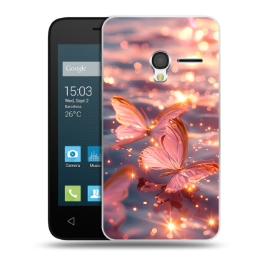 Пластиковый чехол на Alcatel One Touch Pixi 3 (4.0) с принтом бабочки розовые Пластиковый чехол на Alcatel One Touch Pixi 3 (4.0) с принтом бабочки розовые