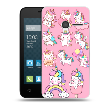 Пластиковый чехол на Alcatel One Touch Pixi 3 (4.0) с принтом Единороги и радуга