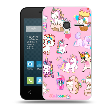 Пластиковый чехол на Alcatel One Touch Pixi 3 (4.0) с принтом розовые единороги Пластиковый чехол на Alcatel One Touch Pixi 3 (4.0) с принтом розовые единороги