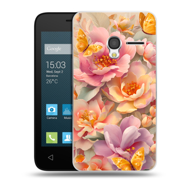 Пластиковый чехол на Alcatel One Touch Pixi 3 (4.0) с принтом Цветы и бабочки