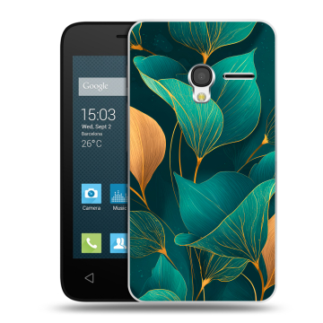 Пластиковый чехол на Alcatel One Touch Pixi 3 (4.0) с принтом Листья и золото
