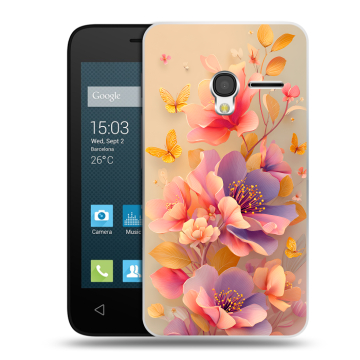 Пластиковый чехол на Alcatel One Touch Pixi 3 (4.0) с принтом Цветы и бабочки