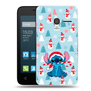 Пластиковый чехол на Alcatel One Touch Pixi 3 (4.0) с принтом Стич Новый год