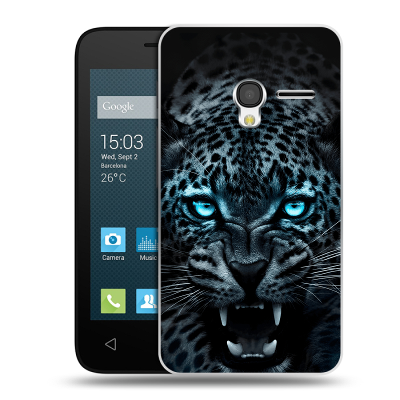 Пластиковый чехол на Alcatel One Touch Pixi 3 (4.0) с принтом Темный леопард Пластиковый чехол на Alcatel One Touch Pixi 3 (4.0) с принтом Темный леопард