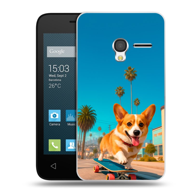 Пластиковый чехол на Alcatel One Touch Pixi 3 (4.0) с принтом Корги на скейте Пластиковый чехол на Alcatel One Touch Pixi 3 (4.0) с принтом Корги на скейте