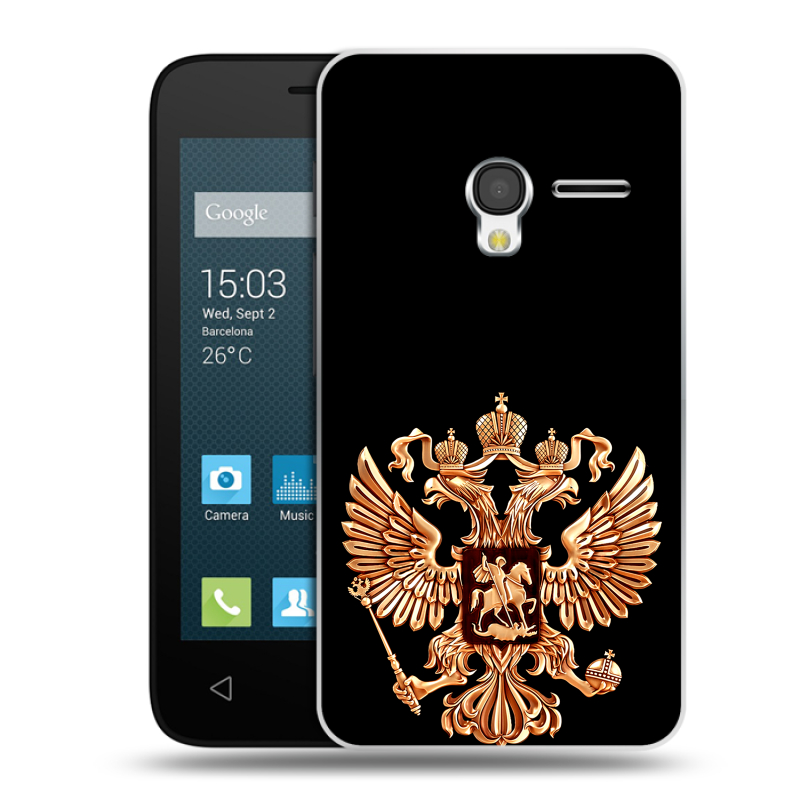 Пластиковый чехол на Alcatel One Touch Pixi 3 (4.0) с принтом Герб России золотой Пластиковый чехол на Alcatel One Touch Pixi 3 (4.0) с принтом Герб России золотой