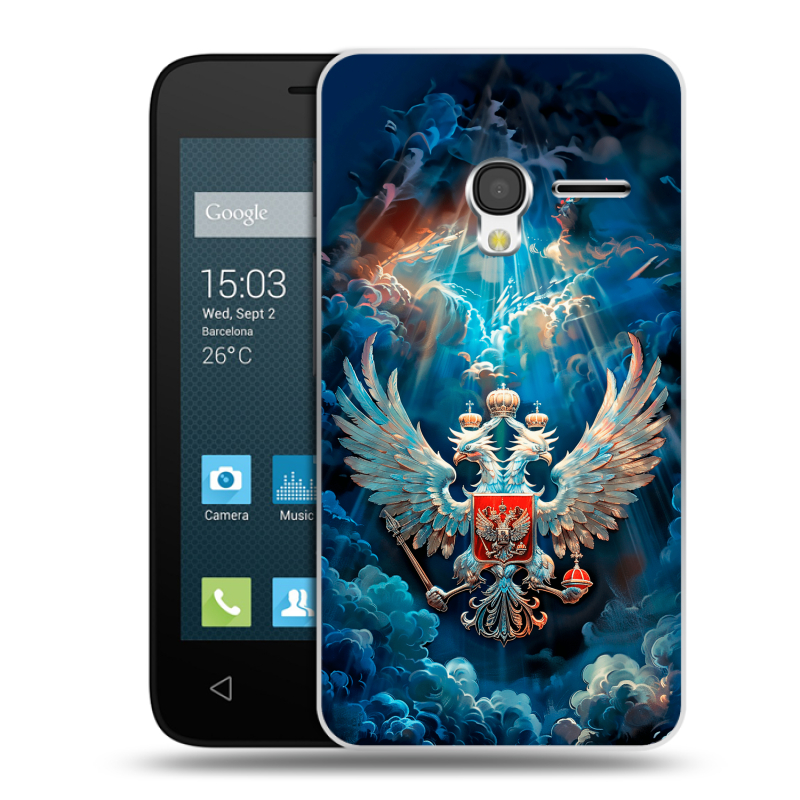 Пластиковый чехол на Alcatel One Touch Pixi 3 (4.0) с принтом Герб флаг России Пластиковый чехол на Alcatel One Touch Pixi 3 (4.0) с принтом Герб флаг России
