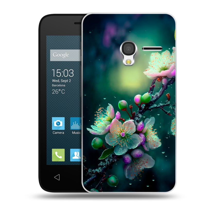 Пластиковый чехол на Alcatel One Touch Pixi 3 (4.0) с принтом Цветы и мрамор Пластиковый чехол на Alcatel One Touch Pixi 3 (4.0) с принтом Цветы и мрамор