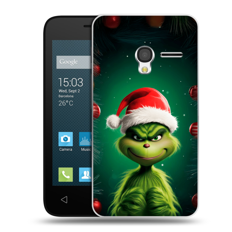 Пластиковый чехол на Alcatel One Touch Pixi 3 (4.0) с принтом Гринч Новый год Рождество Пластиковый чехол на Alcatel One Touch Pixi 3 (4.0) с принтом Гринч Новый год Рождество