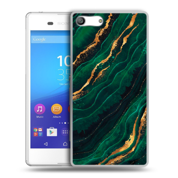 Силиконовый чехол на Sony Xperia M5 с принтом Мрамор зеленое золото Силиконовый чехол на Sony Xperia M5 с принтом Мрамор зеленое золото