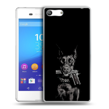 Силиконовый чехол на Sony Xperia M5 с принтом Доберман и пистолет Силиконовый чехол на Sony Xperia M5 с принтом Доберман и пистолет