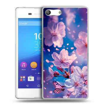 Силиконовый чехол на Sony Xperia M5 с принтом цветы бабочки Силиконовый чехол на Sony Xperia M5 с принтом цветы бабочки
