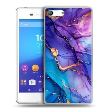 Силиконовый чехол на Sony Xperia M5 с принтом синий мрамор Силиконовый чехол на Sony Xperia M5 с принтом синий мрамор