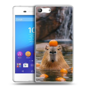Силиконовый чехол на Sony Xperia M5 с принтом Капибара с апельсином Силиконовый чехол на Sony Xperia M5 с принтом Капибара с апельсином