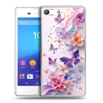 Силиконовый чехол на Sony Xperia M5 с принтом цветы бабочки