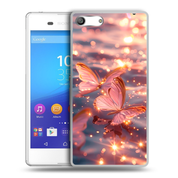 Силиконовый чехол на Sony Xperia M5 с принтом бабочки розовые Силиконовый чехол на Sony Xperia M5 с принтом бабочки розовые