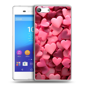 Силиконовый чехол на Sony Xperia M5 с принтом розовые сердечки Силиконовый чехол на Sony Xperia M5 с принтом розовые сердечки