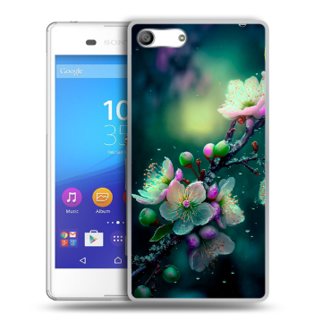 Силиконовый чехол на Sony Xperia M5 с принтом Цветы и мрамор