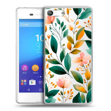 Силиконовый чехол на Sony Xperia M5 с принтом Цветы паттерн Силиконовый чехол на Sony Xperia M5 с принтом Цветы паттерн