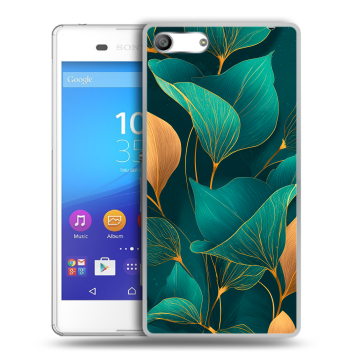 Силиконовый чехол на Sony Xperia M5 с принтом Листья и золото Силиконовый чехол на Sony Xperia M5 с принтом Листья и золото