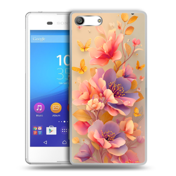 Силиконовый чехол на Sony Xperia M5 с принтом Цветы и бабочки Силиконовый чехол на Sony Xperia M5 с принтом Цветы и бабочки