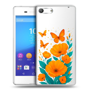 Силиконовый чехол на Sony Xperia M5 с принтом цветы бабочки Силиконовый чехол на Sony Xperia M5 с принтом цветы бабочки