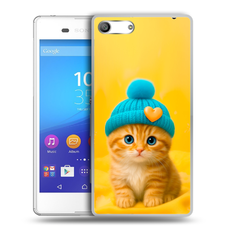 Силиконовый чехол на Sony Xperia M5 с принтом Котенок в шапке Силиконовый чехол на Sony Xperia M5 с принтом Котенок в шапке