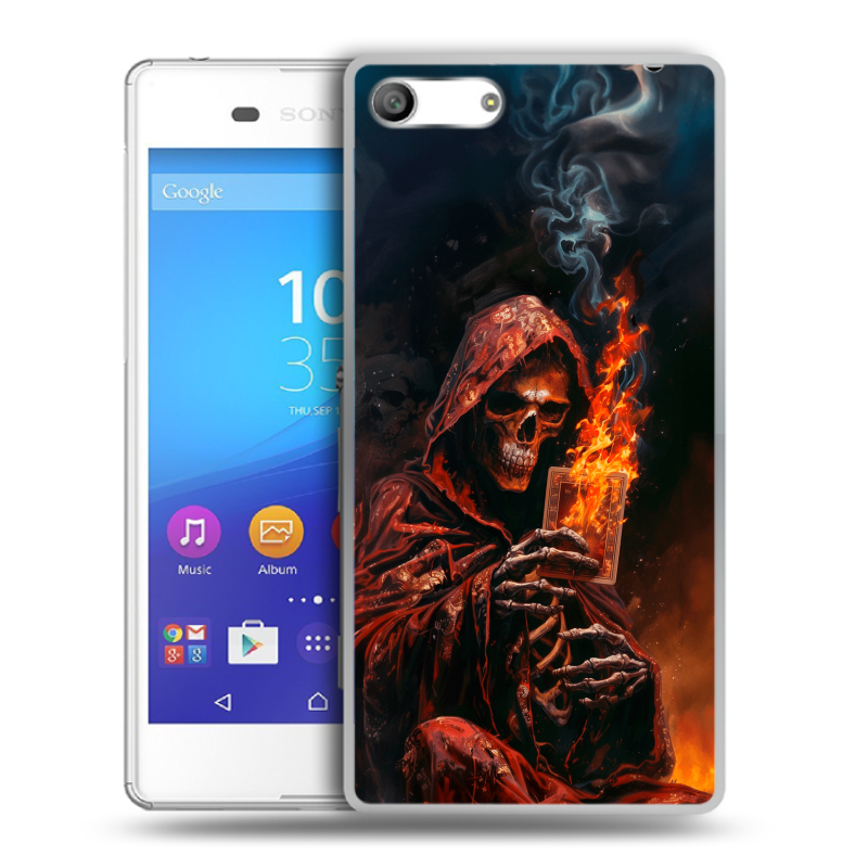 Силиконовый чехол на Sony Xperia M5 с принтом Скелет и карты Силиконовый чехол на Sony Xperia M5 с принтом Скелет и карты