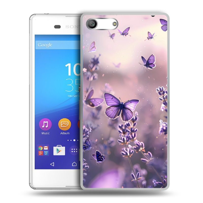 Силиконовый чехол на Sony Xperia M5 с принтом бабочки и лаванда Силиконовый чехол на Sony Xperia M5 с принтом бабочки и лаванда