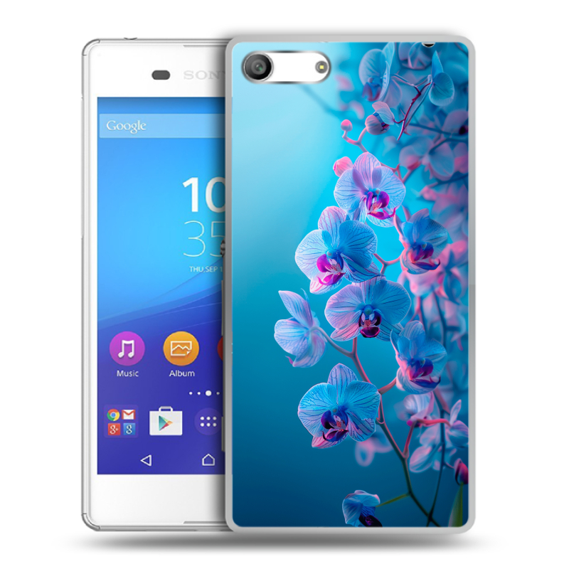 Силиконовый чехол на Sony Xperia M5 с принтом голубые орхидеи Силиконовый чехол на Sony Xperia M5 с принтом голубые орхидеи