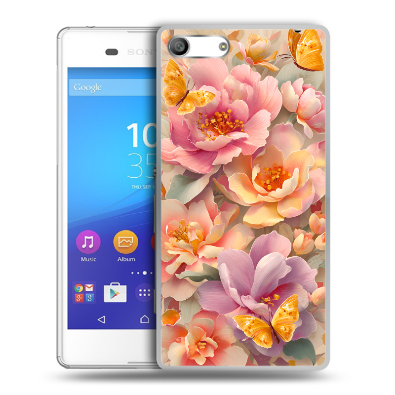 Силиконовый чехол на Sony Xperia M5 с принтом Цветы и бабочки Силиконовый чехол на Sony Xperia M5 с принтом Цветы и бабочки