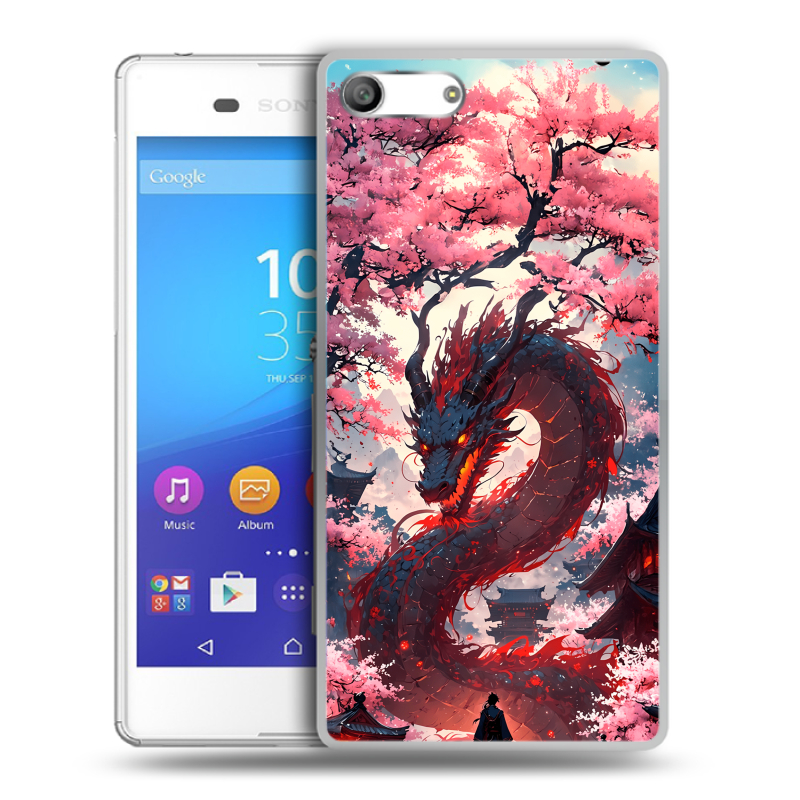 Силиконовый чехол на Sony Xperia M5 с принтом Дракон Японский Силиконовый чехол на Sony Xperia M5 с принтом Дракон Японский