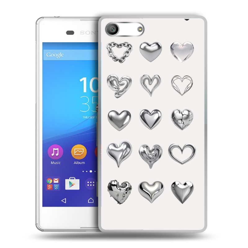 Силиконовый чехол на Sony Xperia M5 с принтом Y2K сердечки Силиконовый чехол на Sony Xperia M5 с принтом Y2K сердечки
