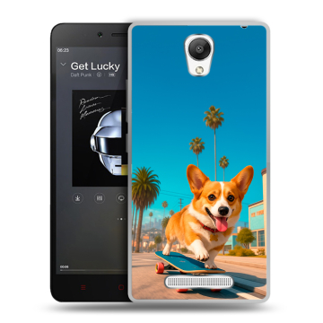 Силиконовый чехол на Xiaomi RedMi Note 2 с принтом Корги на скейте