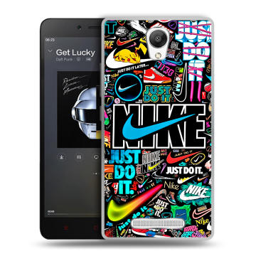 Силиконовый чехол на Xiaomi RedMi Note 2 с принтом найк nike черный Силиконовый чехол на Xiaomi RedMi Note 2 с принтом найк nike черный