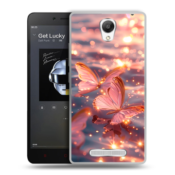 Силиконовый чехол на Xiaomi RedMi Note 2 с принтом бабочки розовые