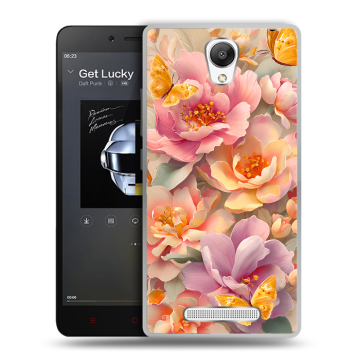Силиконовый чехол на Xiaomi RedMi Note 2 с принтом Цветы и бабочки Силиконовый чехол на Xiaomi RedMi Note 2 с принтом Цветы и бабочки