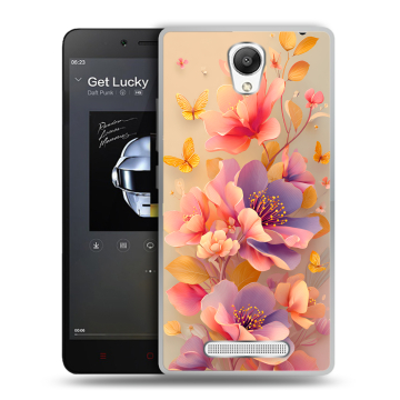 Силиконовый чехол на Xiaomi RedMi Note 2 с принтом Цветы и бабочки Силиконовый чехол на Xiaomi RedMi Note 2 с принтом Цветы и бабочки
