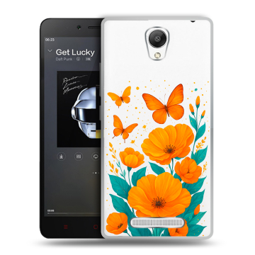 Силиконовый чехол на Xiaomi RedMi Note 2 с принтом цветы бабочки Силиконовый чехол на Xiaomi RedMi Note 2 с принтом цветы бабочки