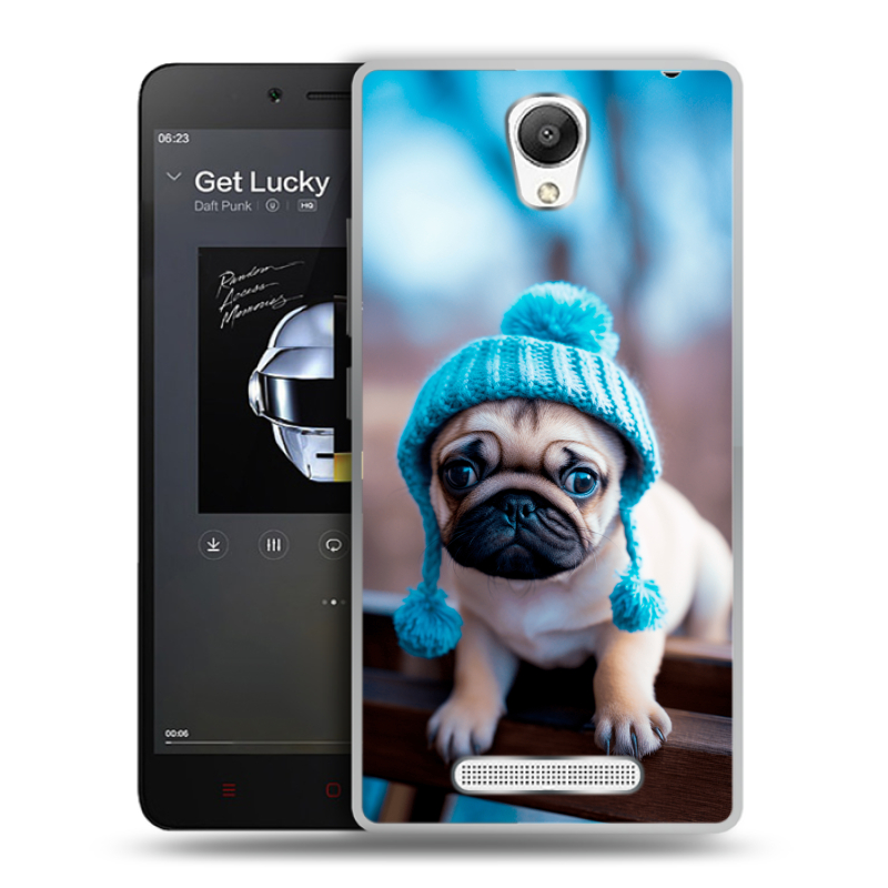 Пластиковый чехол на Xiaomi RedMi Note 2 с принтом Мопс в шапке Пластиковый чехол на Xiaomi RedMi Note 2 с принтом Мопс в шапке